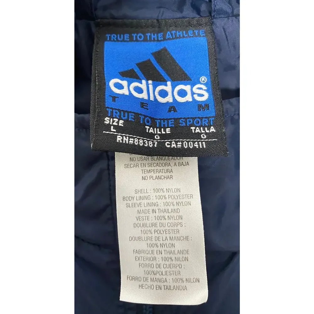 Adidas Men's Blue Windbreaker Jacket Gold Notre Dame Letters/Stripes‎ ND Patch